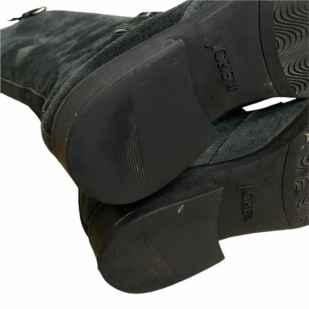 J. CREW Moto Biker Women’s Sz 8 Buckle Motorcycle Black Suede Leather Boots